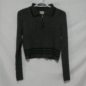 FIBERS | medium | Cropped Ribbed Long Sleeve 1/4 Zip-Up Sweater